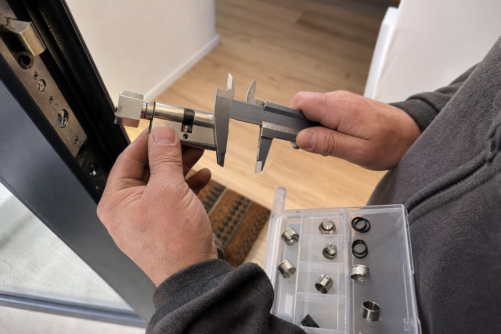 mains calibrant un cylindre de serrure avec outils